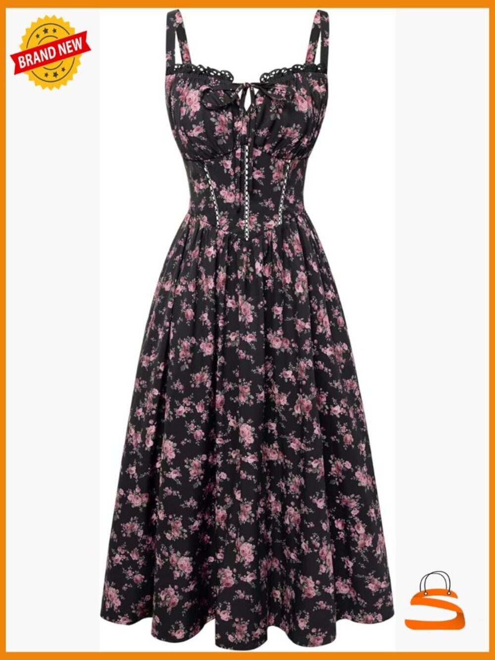 Women's Floral Corset Dress with Pockets S M L XL